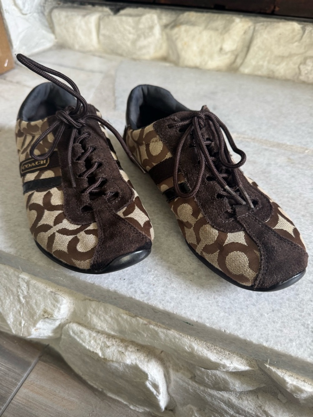 Coach Brown and Cream Signature Low-Top Sneakers